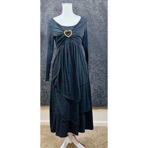 Whimsigoth Layered Maxi Dress Medium Gray Romantic Heart Detail Fairycore Boho